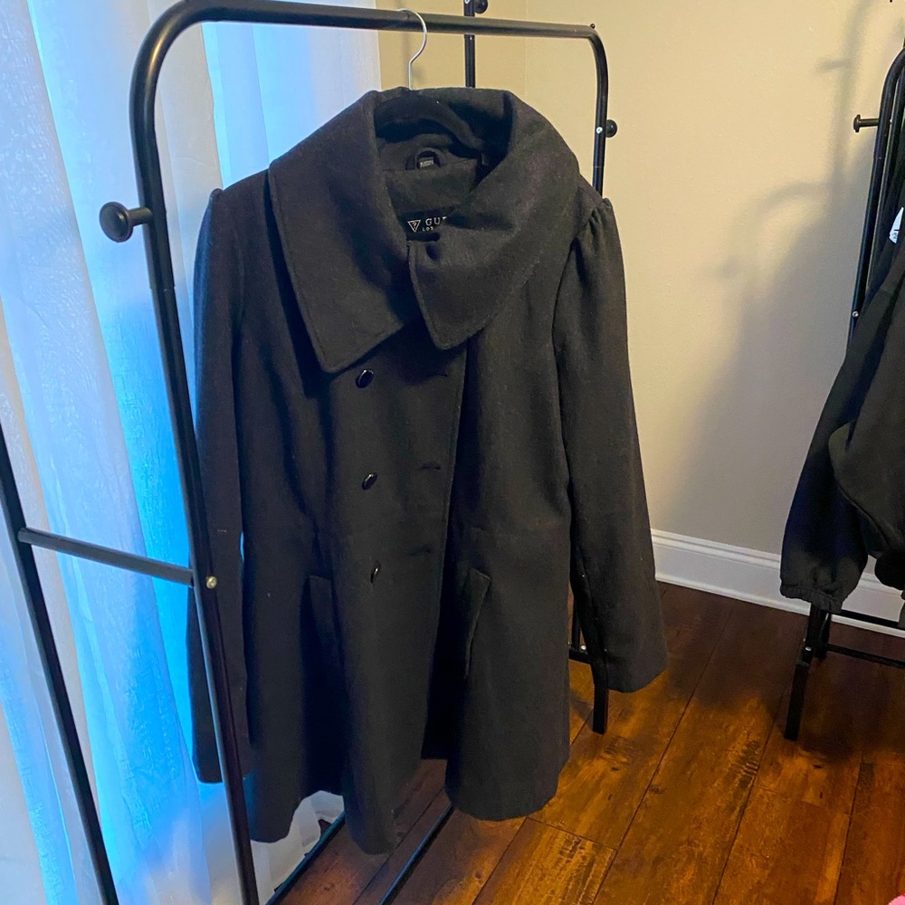 Guess double breasted, heather gray peacoat